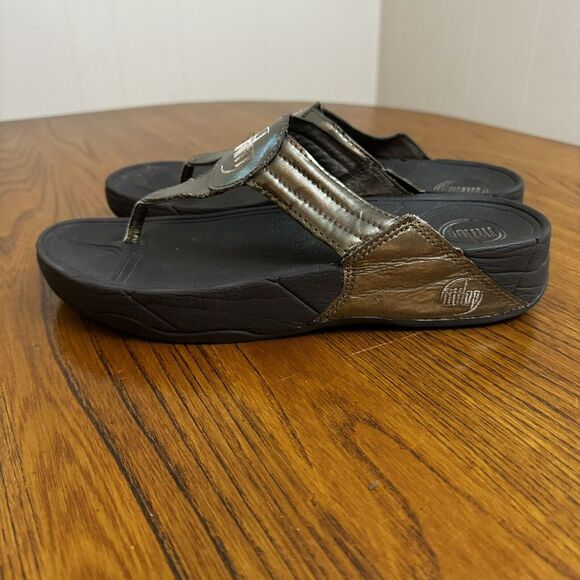 FitFlop 5100 Gold Bronze Toning Walking Flip‎ Flops Sandals Shoes Size 9 - Picture 5 of 7